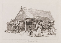KG 08715
          <br/>
          Wandelend gezelschap bij boerderij, aalmoes uitdelend
          <br/>
          <em>Marcus, Jacob Ernst (1774-1826)</em>